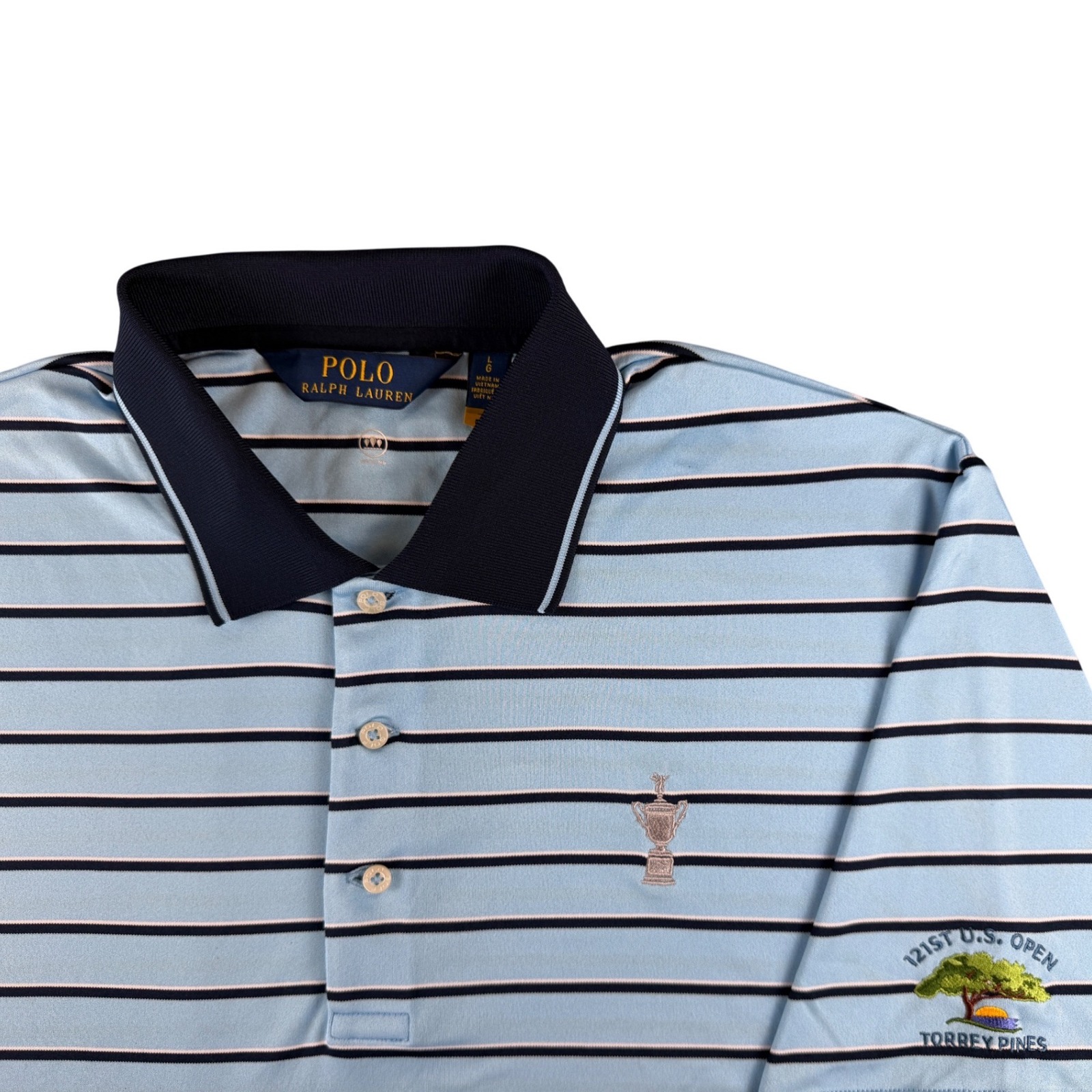 Polo Ralph Lauren Golf Polo Men Large Blue Striped Torrey Pines 121st Us Open